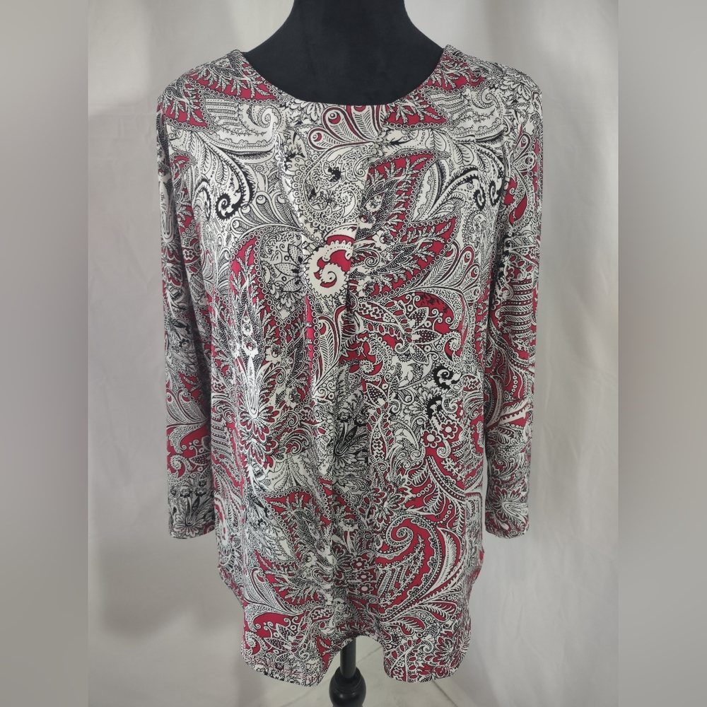 LIZ CLAIBORNE Women's Black/White/Red Long Sleeve Blouse Size Large